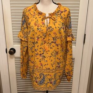 Du Jour Long Sleeve Blouse with Ruffles in Sunflower, Size Medium, EUC